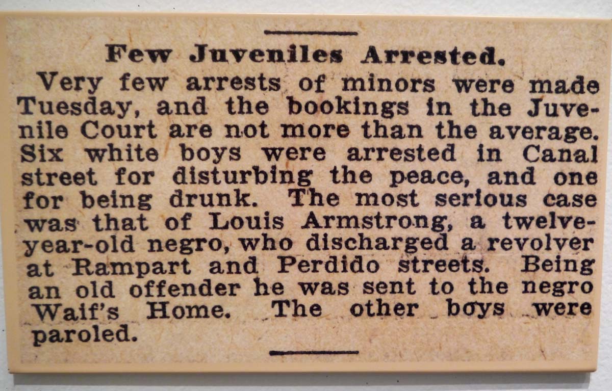 Louis Armstrong newspaper arrest notice.